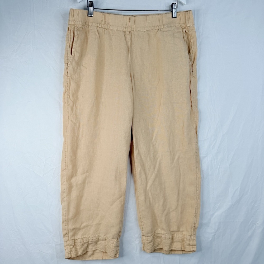 J.Jill‎ Size 100% Linen Cropped Pull On Pants Multi Stitch Wide Hem Beige SZ-M